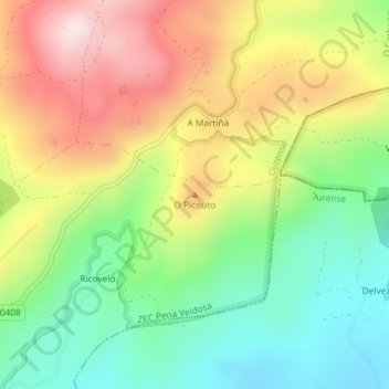 Carte topographique O Picouto, altitude, relief