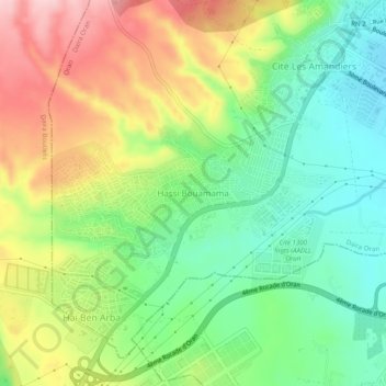 Carte topographique Hassi Bouamama, altitude, relief