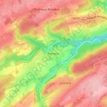 Carte topographique Berleur, altitude, relief