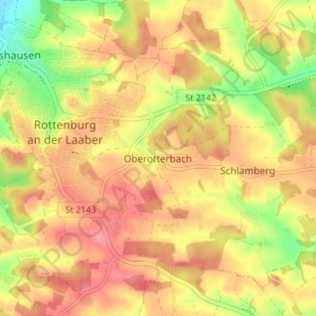 Carte topographique Oberotterbach, altitude, relief