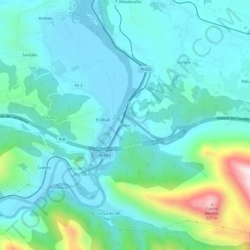Carte topographique Llovio, altitude, relief