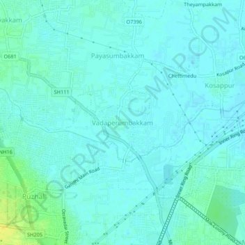 Carte topographique Vadaperumbakkam, altitude, relief