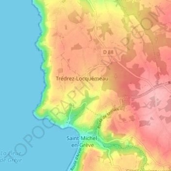 Carte topographique Traou ar Wazh, altitude, relief