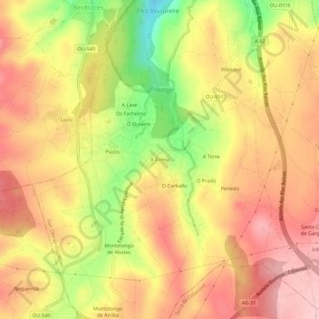 Carte topographique A Eirexa, altitude, relief