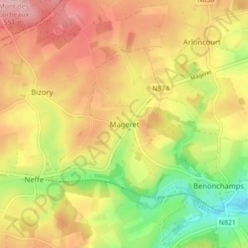 Carte topographique Mageret, altitude, relief