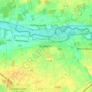 Carte topographique Eickelborn, altitude, relief