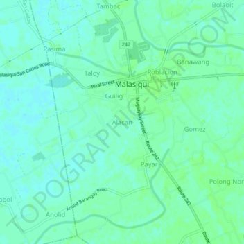 Carte topographique Alacan, altitude, relief