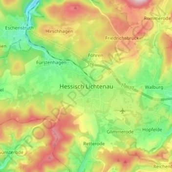 Carte topographique Hessisch Lichtenau, altitude, relief