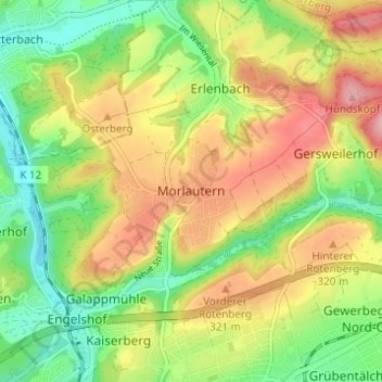 Carte topographique Morlautern, altitude, relief