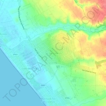 Carte topographique Tor San Lorenzo, altitude, relief