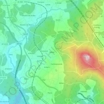 Carte topographique Rubial, altitude, relief