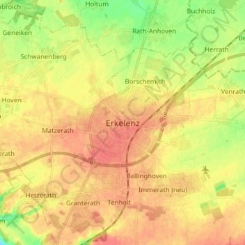 Carte topographique Erkelenz, altitude, relief