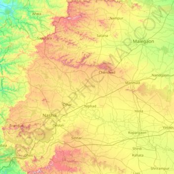 Carte topographique Nashik, altitude, relief