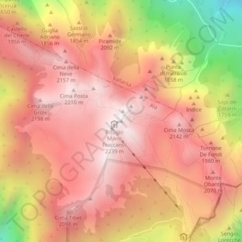 Carte topographique Cima Carega, altitude, relief