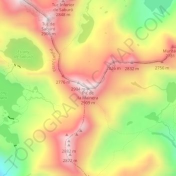 Carte topographique Pic de la Mainera, altitude, relief