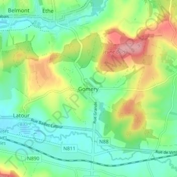 Carte topographique Gomery, altitude, relief