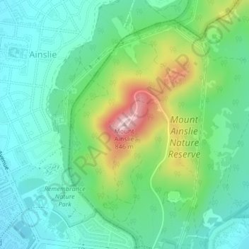 Carte topographique Mount Ainslie, altitude, relief