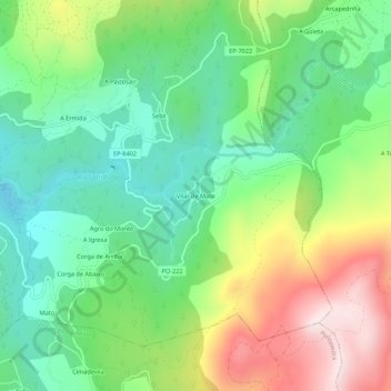 Carte topographique Vilar de Mato, altitude, relief