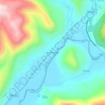 Carte topographique Nova Palmira, altitude, relief