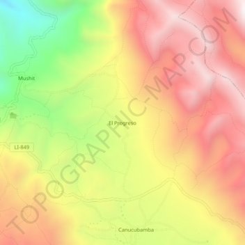 Carte topographique El Progreso, altitude, relief