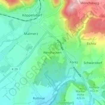 Carte topographique Weidhausen, altitude, relief