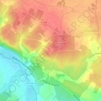 Carte topographique Château De Fesles, altitude, relief