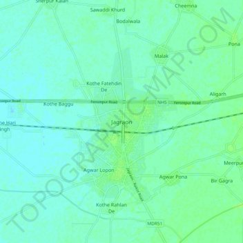 Carte topographique Jagraon, altitude, relief