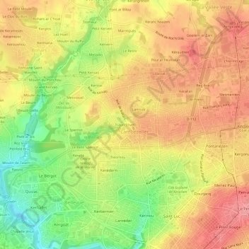 Carte topographique Traon-Stivel, altitude, relief