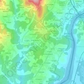 Carte topographique Sobrada, altitude, relief