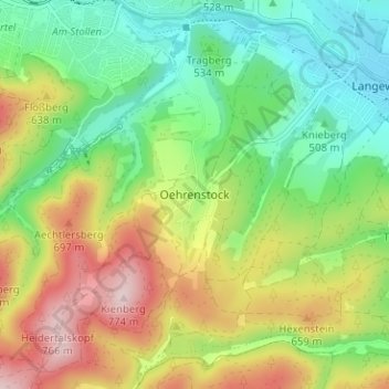Carte topographique Oehrenstock, altitude, relief