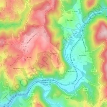 Carte topographique Fougères, altitude, relief