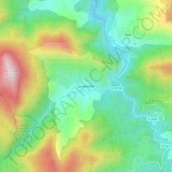 Carte topographique Les Gleizolles, altitude, relief
