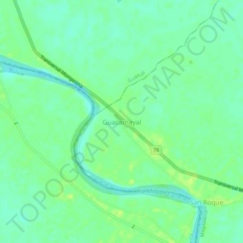 Carte topographique Guacamayal, altitude, relief