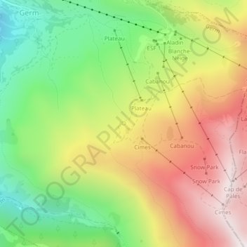Carte topographique Source de Magnéras, altitude, relief