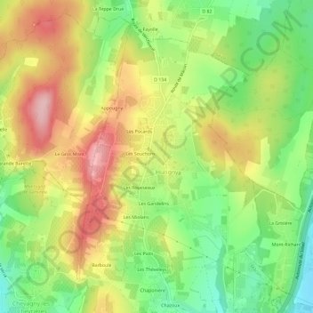 Carte topographique Les Lombards, altitude, relief