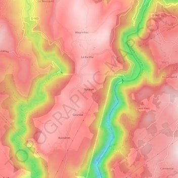 Carte topographique Bounan, altitude, relief