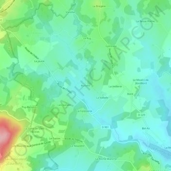 Carte topographique Busseix, altitude, relief