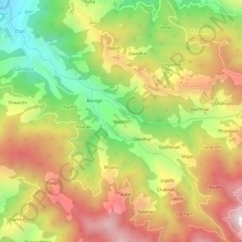 Carte topographique Majothi, altitude, relief