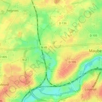 Carte topographique Douzies, altitude, relief