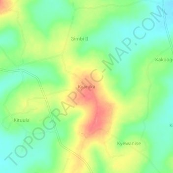 Carte topographique Kyanika, altitude, relief