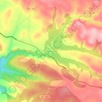 Carte topographique Sejas de Aliste, altitude, relief