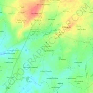 Carte topographique Le Grand Hallier, altitude, relief