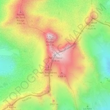 Carte topographique Mont Thabor, altitude, relief