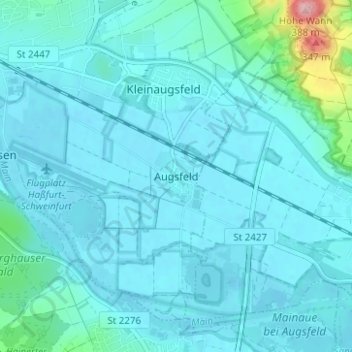 Carte topographique Augsfeld, altitude, relief