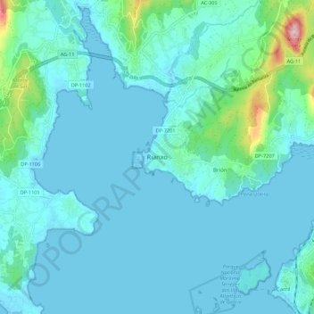 Carte topographique Rianxo, altitude, relief