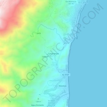 Carte topographique Cueva Negra, altitude, relief