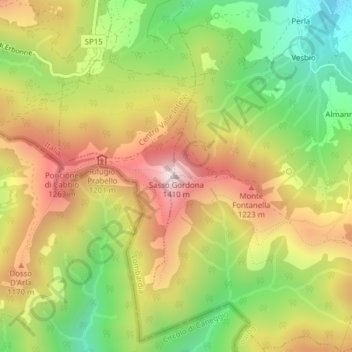 Carte topographique Sasso Gordona, altitude, relief