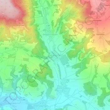 Carte topographique Obersiggingen, altitude, relief
