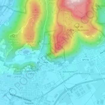 Carte topographique Monte Predelle, altitude, relief