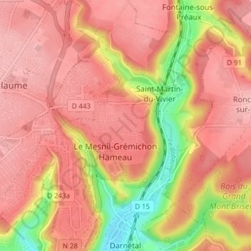 Carte topographique Le Mesnil-Grémichon, altitude, relief